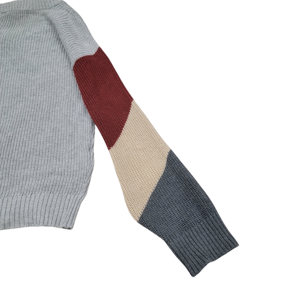 BCBGeneration V-neck Knit Sweater Colorblock Lantern Sleeves Grey Women’… - Picture 9 of 16